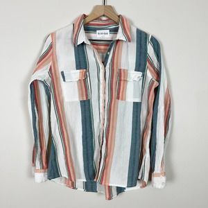 Olive + Oak Vertical Striped Gauze Cotton Button Down Shirt Size M